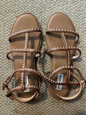 Steve Madden Brown Tan Stitched Strappy Sandals